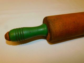 Antique Vintage Munising Munsing Green Handled Wooden Rolling Pin Pie Crust Roll