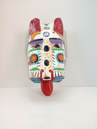 Vintage Mexican? Folk Art Wooden Mask Cat,  Tiger Or Lion Hand Painted Antique