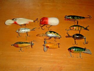 Old Vintage Group Of Ten Fishing Lures