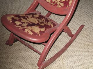 ANTIQUE VINTAGE FOLDING ROCKING CHAIR W/ TAPESTRY SEAT & BACKING NEEDS RESTORED 2