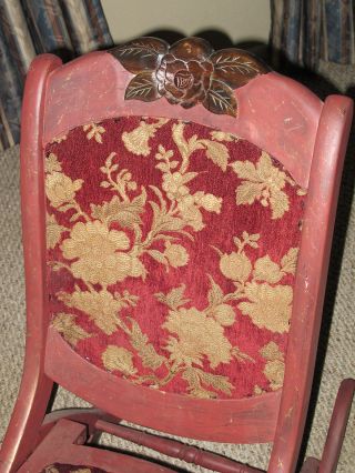 ANTIQUE VINTAGE FOLDING ROCKING CHAIR W/ TAPESTRY SEAT & BACKING NEEDS RESTORED 3
