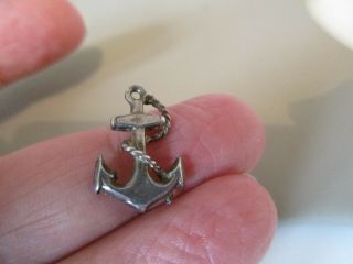 Vintage English Antique Sterling Silver Ships Anchor Fob Charm Pendant Necklace