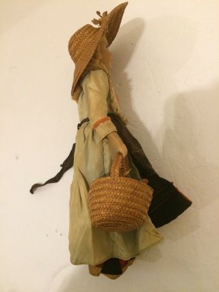 Lenci - Type Cloth Doll Outfit Tan Dress Straw Hat and Basket Wood Shoes 3