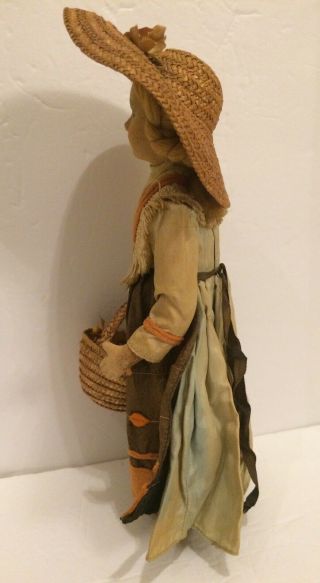 Lenci - Type Cloth Doll Outfit Tan Dress Straw Hat and Basket Wood Shoes 4