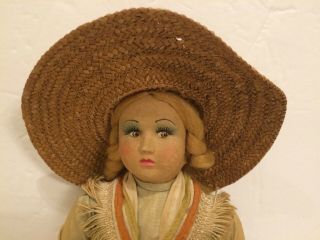 Lenci - Type Cloth Doll Outfit Tan Dress Straw Hat and Basket Wood Shoes 5