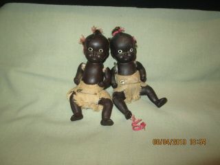 2 Antique Black Americana Bisque Baby Doll/dolls Japan
