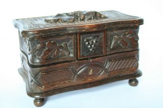 Antique,  19th Century Lindenwood,  Hand Carved,  Black Forest Swiss Jewelry Box