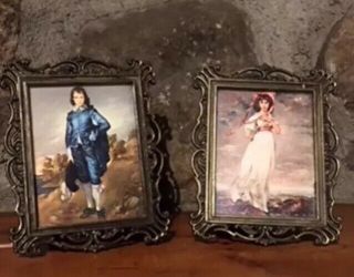 Vintage Pinkie And Blue Boy Ornate Brass Framed Italy Art Pictures Home Decor