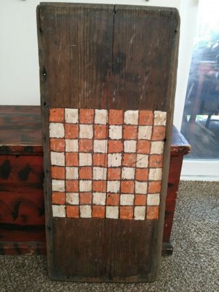 Old Wooden Painted Checker Board Game Board