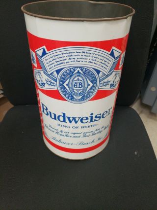 Vintage 13 " X 8 " Metal Budweiser Beer Trash Can Hard To Find Version
