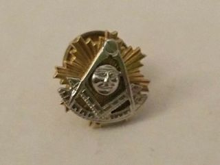 Vtg 14k Gold Mason Tie Tack Masonic Insignia Pin Sun Badge Hat Lapel White