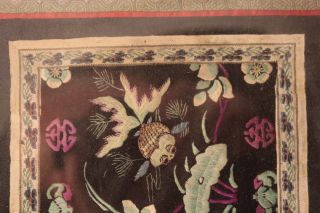 Antique Chinese Silk Embroidered Koi,  Butterfly & Bat Panel on Black 3