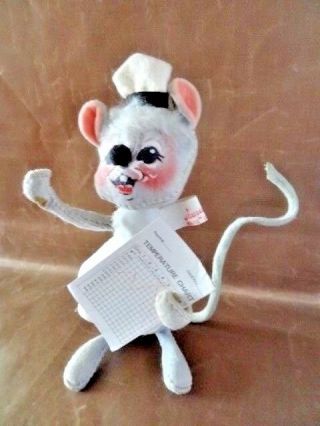 Vintage Annalee Doll 1965 - 66 Mouse Nurse With Temperature Chart & Cap - Posable