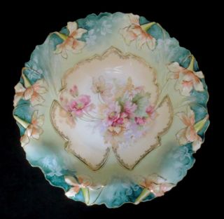 Vintage/ Antique R S Prussia Style 10.  5 " Porcelain Floral Bowl Germany?