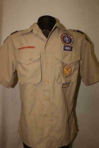 Bsa Boy Scouts Of America Youth Large Uniform Shirt Polyester Orange County Tan