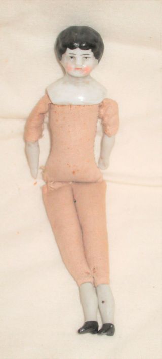 Antique Vintage German China Head Doll Black Hair Small 6 " Dollhouse