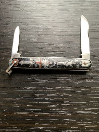 Vintage Knife Unusual Voos Mason Enamel Sterling Silver Masonic Pocket Knife