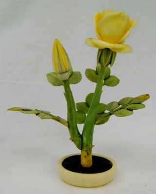 Antique Hand Painted Chinese Yellow Rose Figurine Resin Ivory - Like Signed A9845
