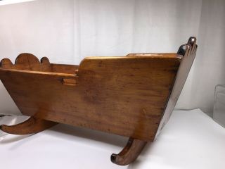 Vintage Rustic Hand Crafted Wood Rocking Baby Doll Cradle Bed Bench Made