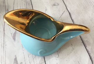 Pearl China Co Creamer & Sugar Set 22K Gold Trim Turquoise Blue Lusterware Vtg 4