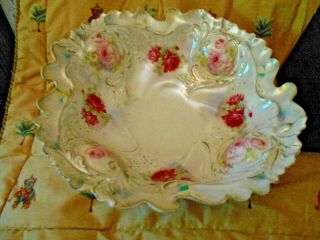 Antique Royal Bayreuth Floral Sculptured Porcelain Bowl Pearlescent Opal Finish