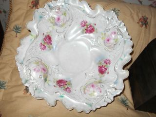 Antique Royal Bayreuth Floral Sculptured Porcelain Bowl Pearlescent Opal Finish 4