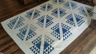 Early Antique Blue And White Quilt.  Aafa
