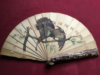 Antique 1910 Hand Held Fan Made From A Piece Of Wood Hand Painted One Of A Kind