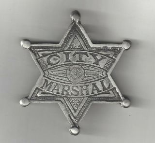 Vintage City Marshal 6 Star Crest Shield Lawman Old Western Badge Pinback Metal