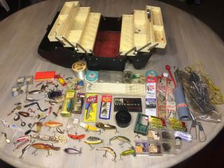 Vintage Old Pal Tackle Box Packed With Vintage Fishing Lures,  Tackle,  Etc.