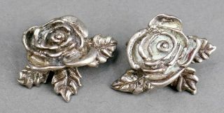 Fine Antique Arts & Crafts Sterling Silver Rose Flower Cufflinks