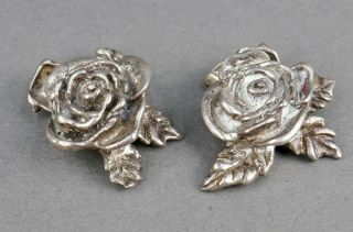 Fine Antique Arts & Crafts Sterling Silver Rose Flower Cufflinks 2
