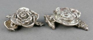 Fine Antique Arts & Crafts Sterling Silver Rose Flower Cufflinks 3