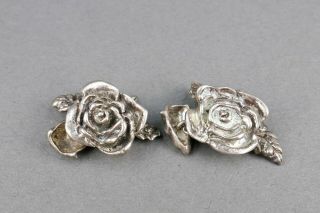 Fine Antique Arts & Crafts Sterling Silver Rose Flower Cufflinks 4