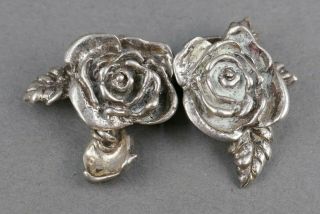 Fine Antique Arts & Crafts Sterling Silver Rose Flower Cufflinks 7