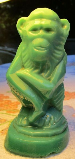 Green Monkey Orangutan Figurine,  Czech Malachite Glass Art Deco Antique,  As - Is