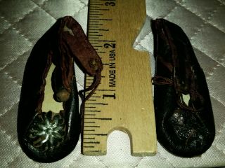 Antique Black Oil Cloth Doll Shoes 1 - 5/8 " Great For Victoian Doll Or Others