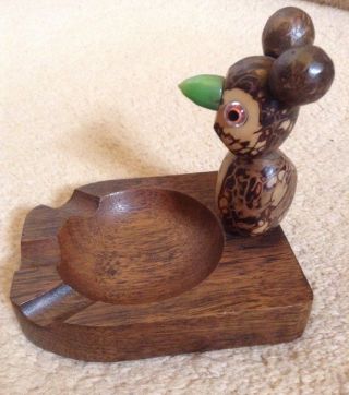 Vintage Nut Bird Mouse Art Deco Nutbird Wood Ash Tray Green Phenolic Bakelite