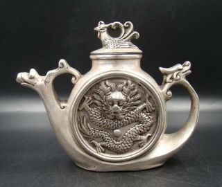 ·collectible Handmade Carving Statue Copper Silver Dragon & Phoenix Teapot