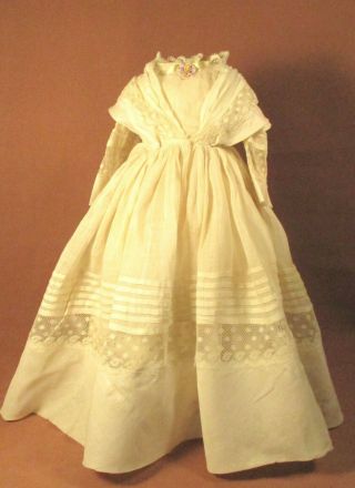 Vintage Doll Dress For 16 " - 17 " Bisque Doll - Ivory Cotton W/tucks & Laces