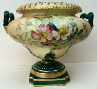 Antique Victorian Royal Worcester Blush Ivory Wild Rose & Gilt Porcelain C1899