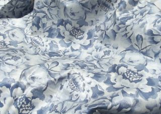 Vintage Laura Ashley Sateen Cotton Fabric Blue Chinoiserie Flowers Fruit