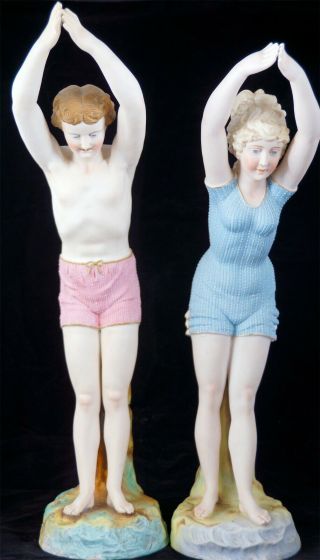 Bisque Figurines Couple Diving English? French? Or Italian? Early To Pre 1900