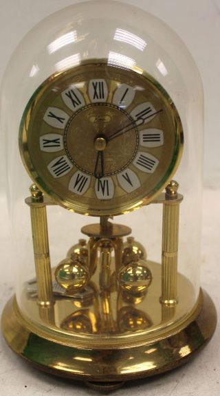 Vintage Anniversary Mantel Clock In Glass Dome - Made In Germany - W28
