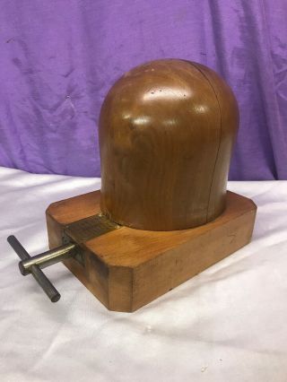 Antique Advance Millinery Wood Hat Block Form Stretcher Vise Handle Adjust Size