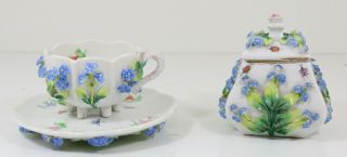 Antique German Porcelain Flower Encrusted Dresden Cup And Saucer