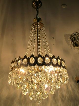 Antique Vnt French Big Crystal Chandelier Lamp Lustre 1940 