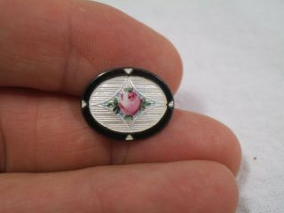 Antique Art Deco Guilloche Enamel Sterling Flower Pink Rose Pin - 11/16 "