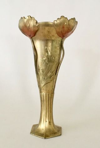 Orivit " Poppies " Gilt Pewter Vase Jugendstil / Art Nouveau / 1900