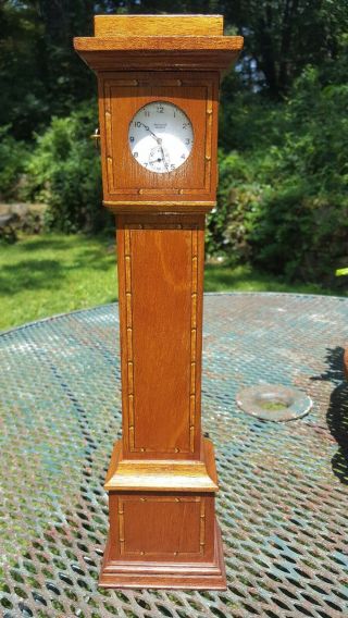 Antique Grandfather Clock Pocket Watch Holder Wood Inlay With Pocket Watch